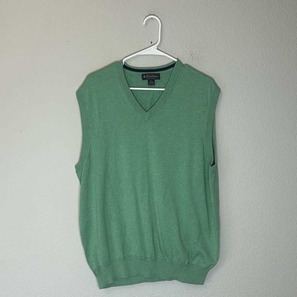 Brooks Brothers Pullover Sweater Vest Men's XL Green Solid 100% Supima Cotton